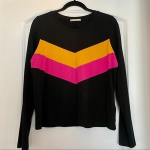 Madewell Black Crew Neck Sweater with Pink and Yellow Color-block Stripes